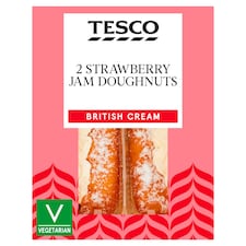 Tesco Fresh Cream Strawberry Jam Doughnut 2 Pack