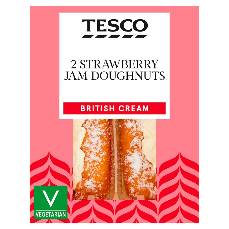 Tesco Fresh Cream Strawberry Jam Doughnut 2 Pack