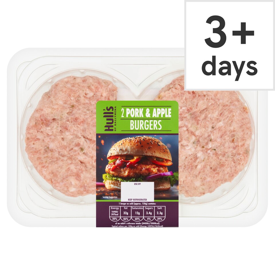 Hulls 2 Pork & Apple Burgers 300g
