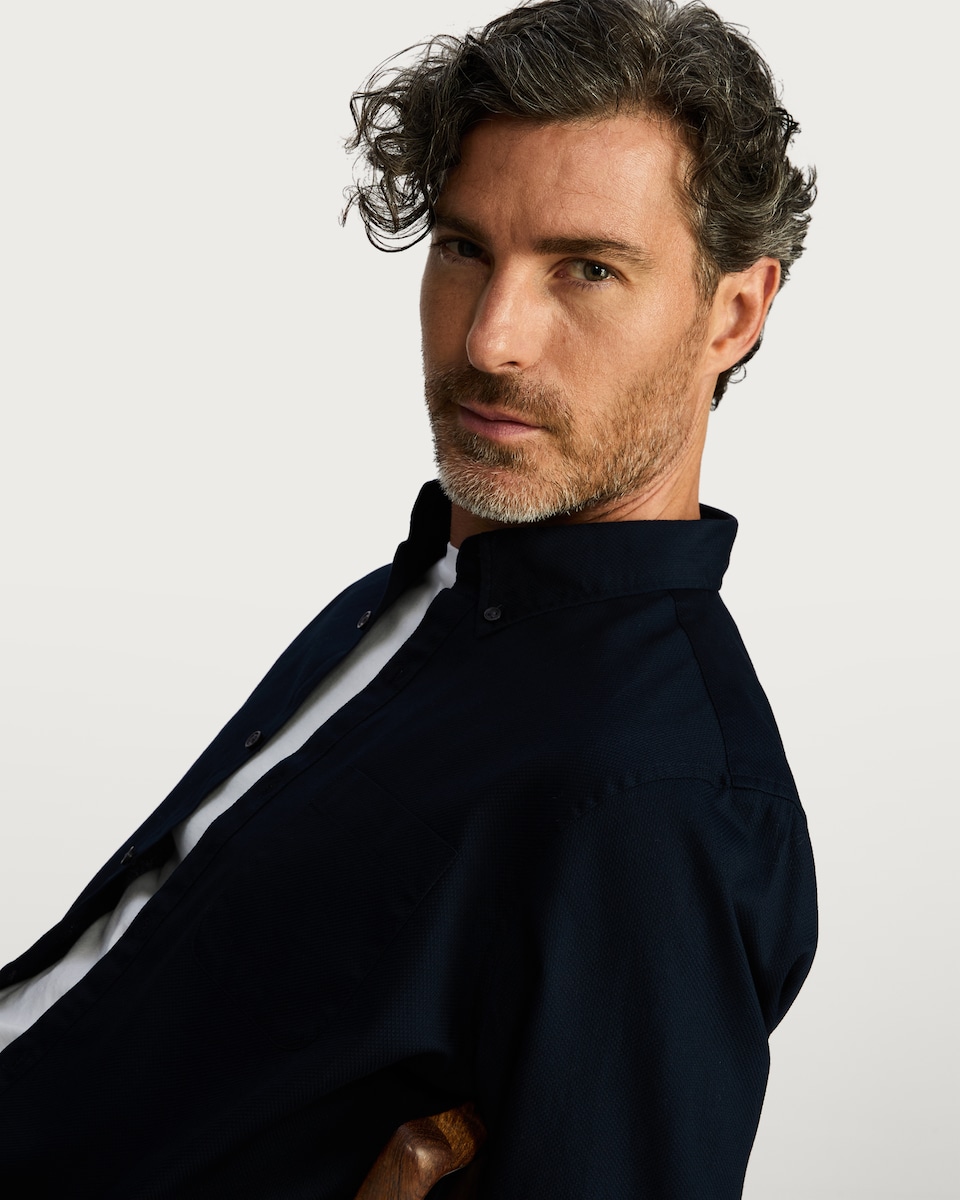 image 1 of F&F Pure Cotton Slim Fit Button Down Oxford Shirt in Navy