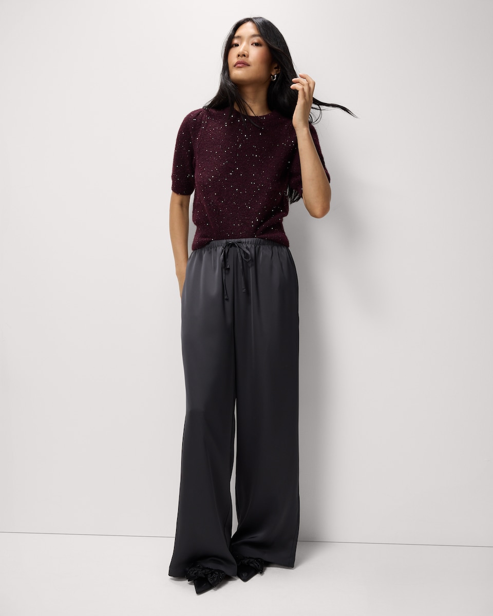 image 1 of F&F Sequin Sparkle Jumper in Burgundy