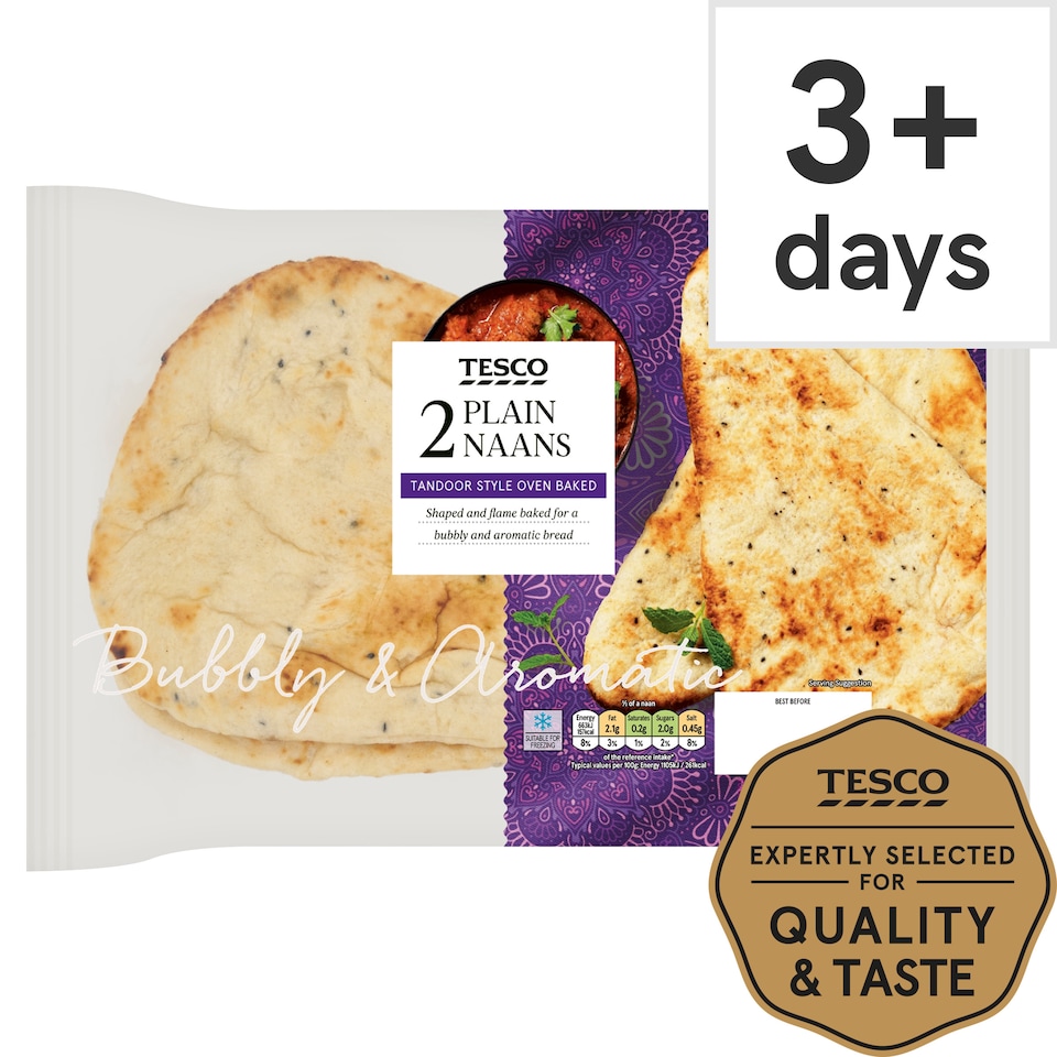 Tesco Plain Naan Bread 2 Pack