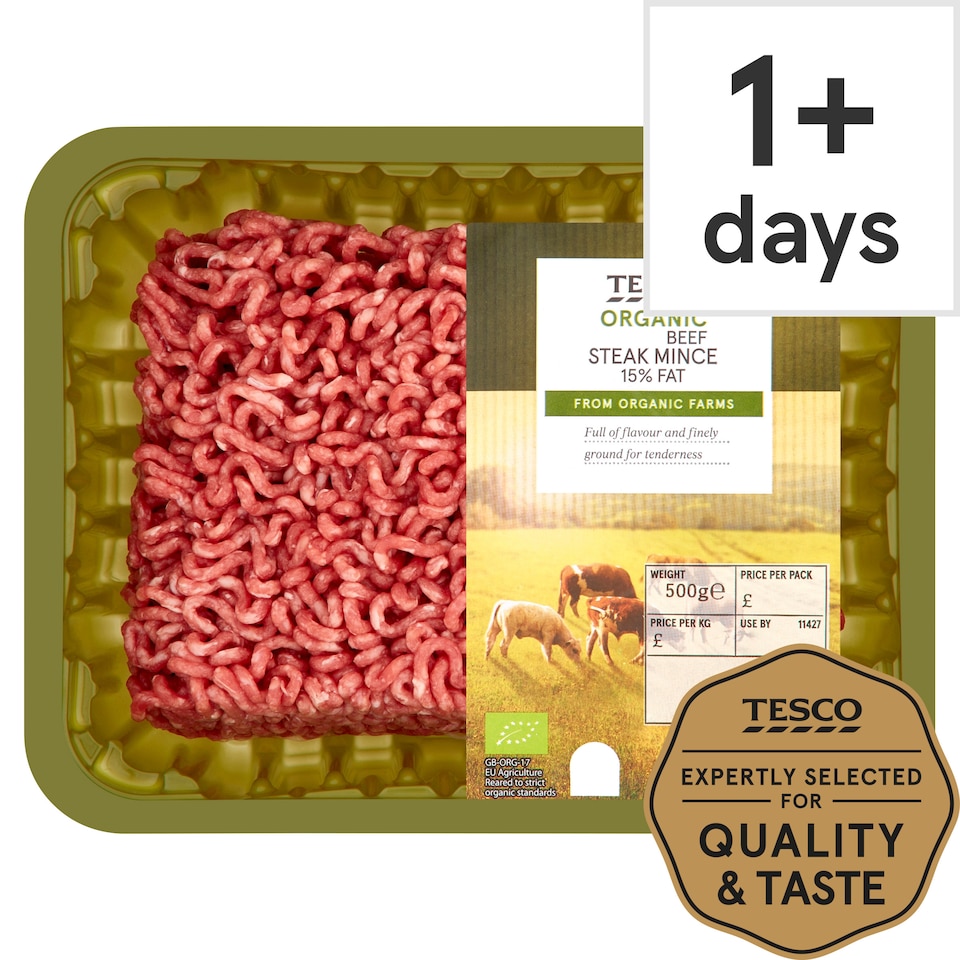 Tesco Organic Beef Steak Mince 15% Fat 500G