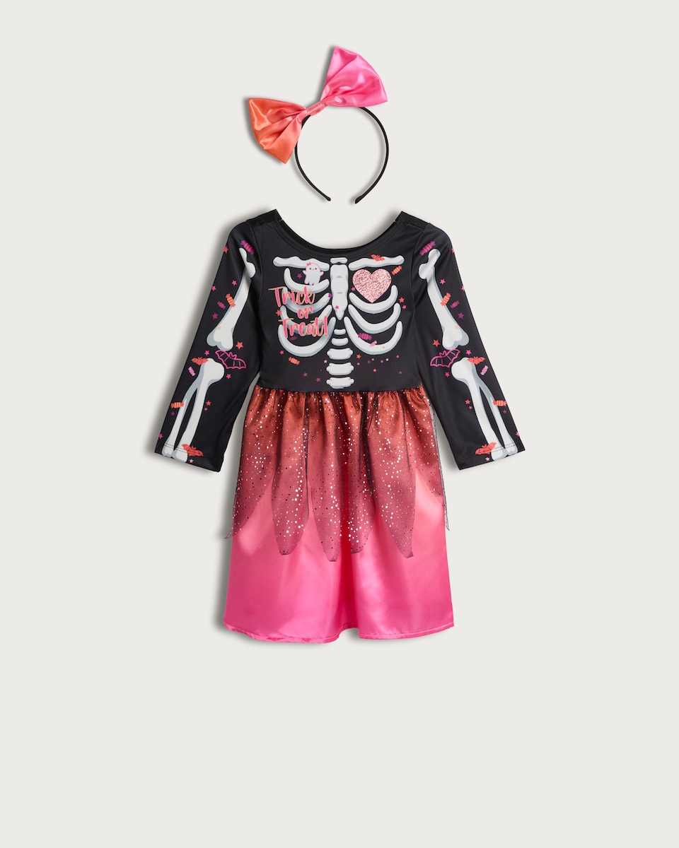 F&F Girls 2-Piece Trick or Treat Skeleton Fancy Dress Costume in Black