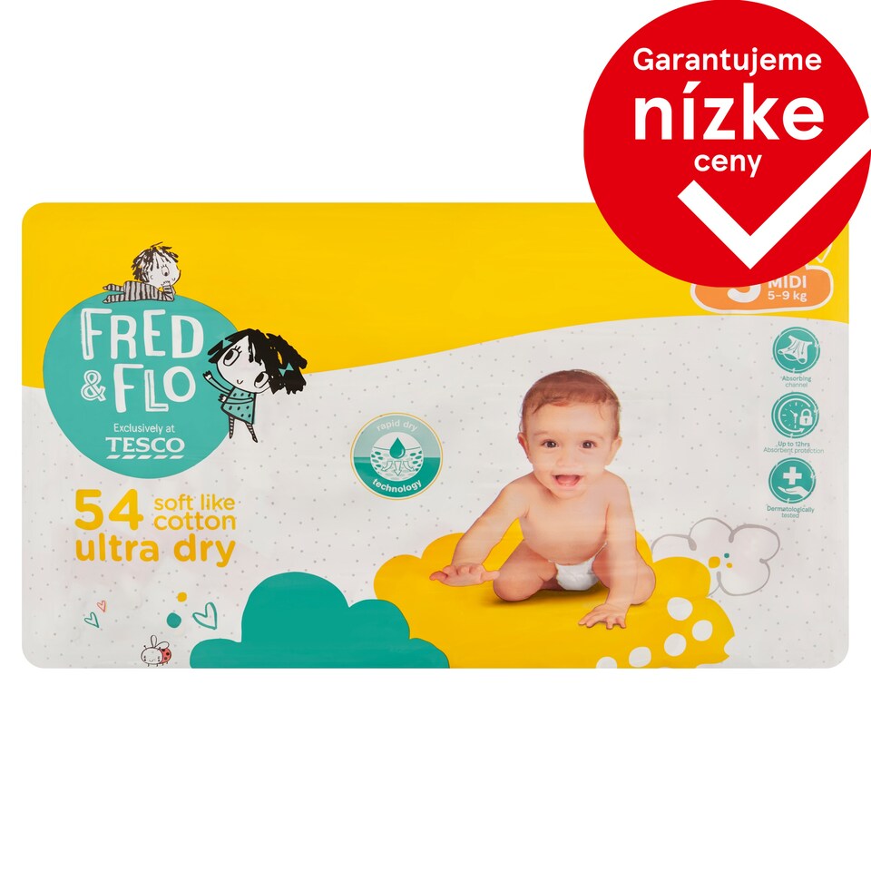 image 1 of Fred & Flo Ultra Dry Nappies Midi 3 5-9 kg 54 pcs