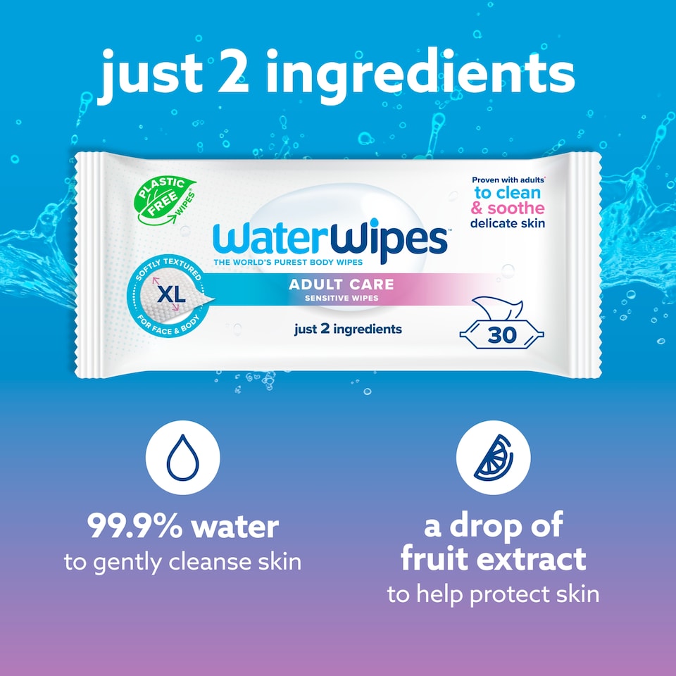 image 1 of WaterWipes Adult Care Sensitive Wipes 30 wipes