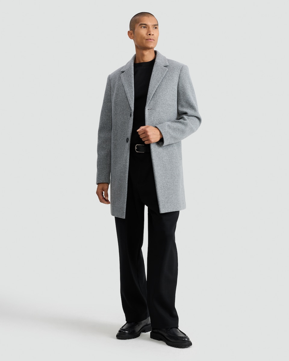 image 1 of F&F Single Breasted Side Pocket Coat in Grey Marl