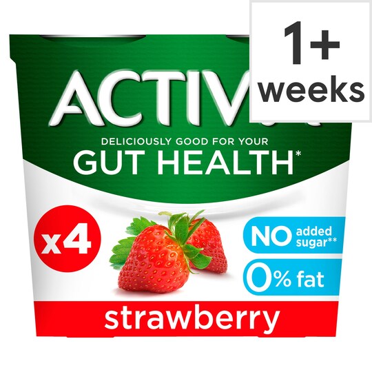 Activia Strawberry No Added Sugar Yogurt 4 X 115G Tesco Groceries