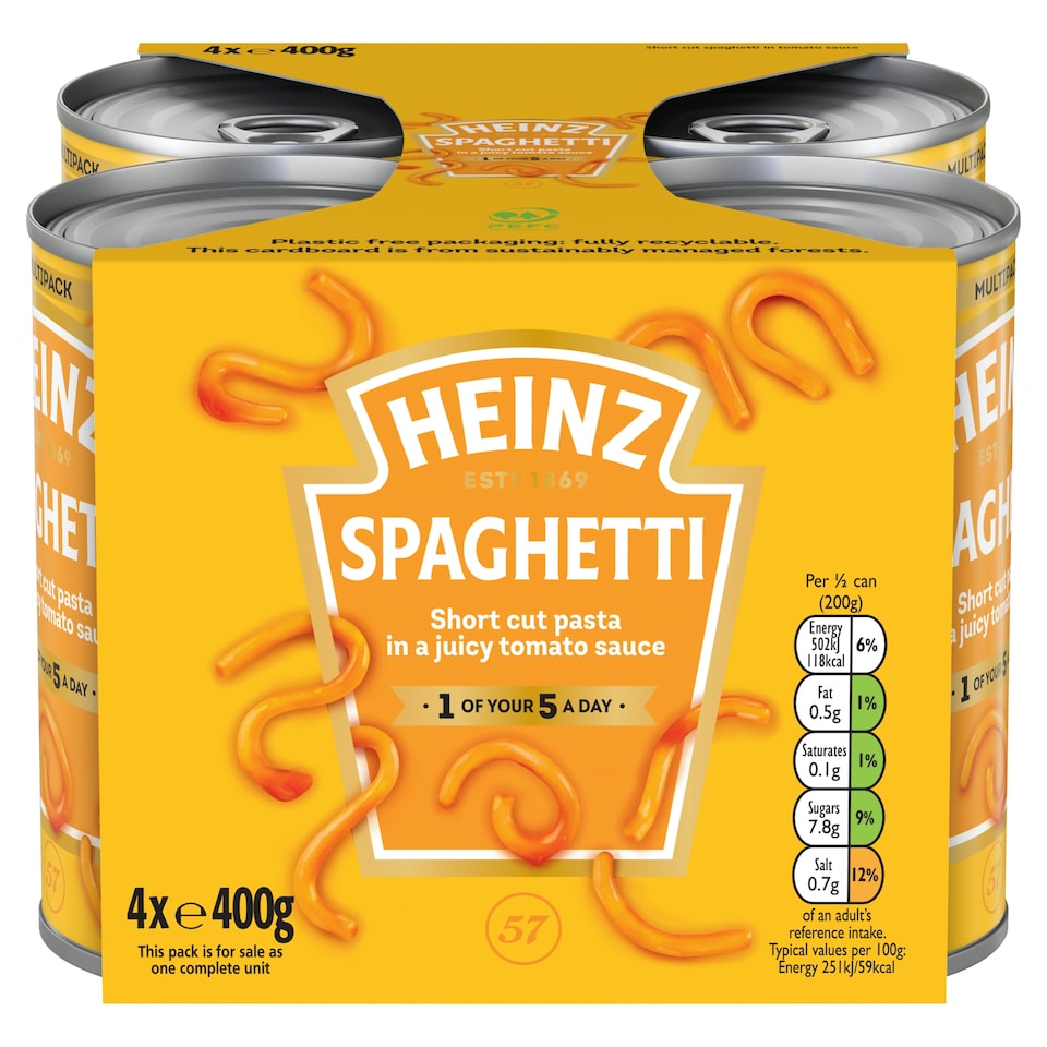 image 1 of Heinz Spaghetti In Tomato Sauce 4 X 400G