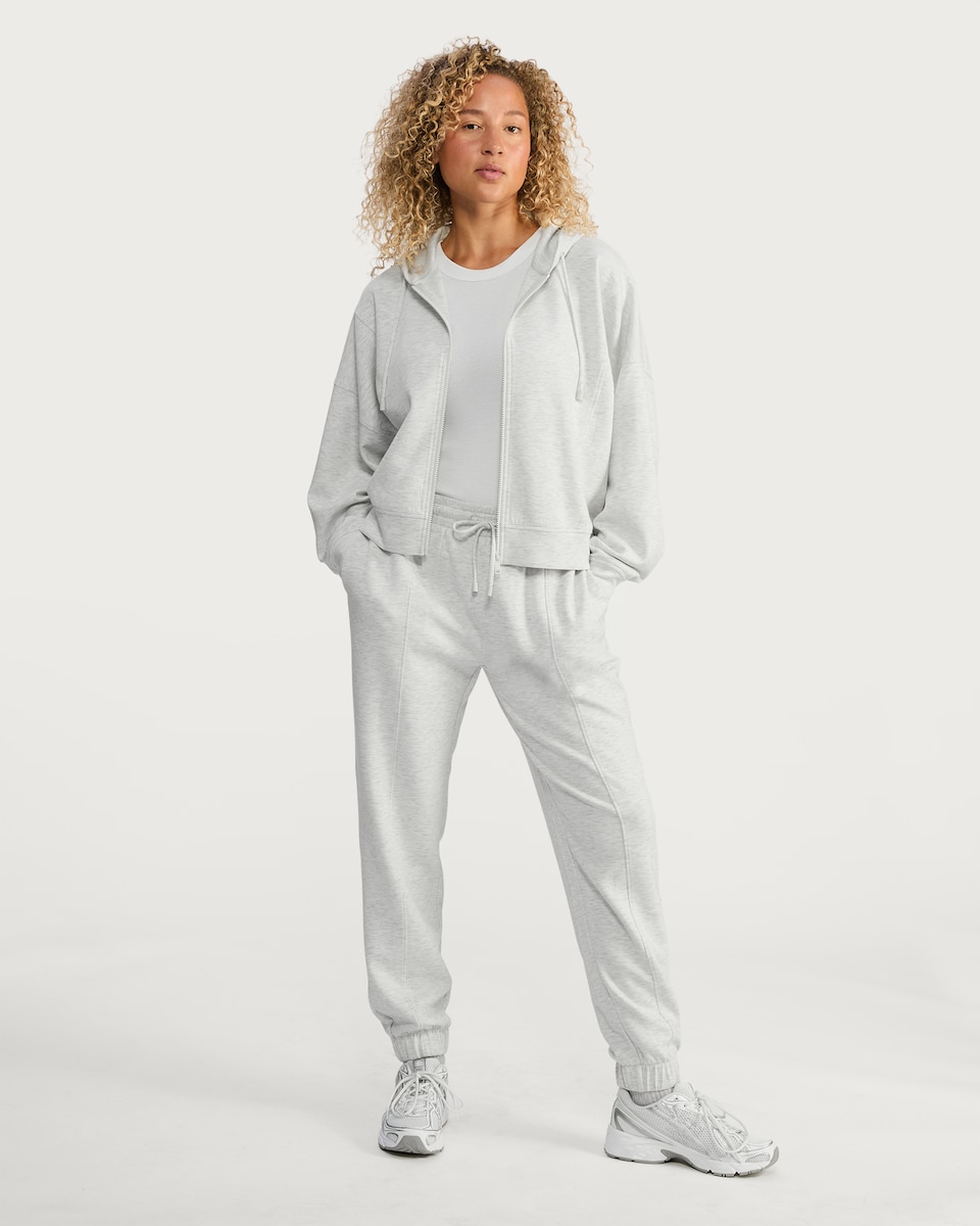 image 1 of F&F Active Seam Detail Zip Up Hoodie in Grey Marl
