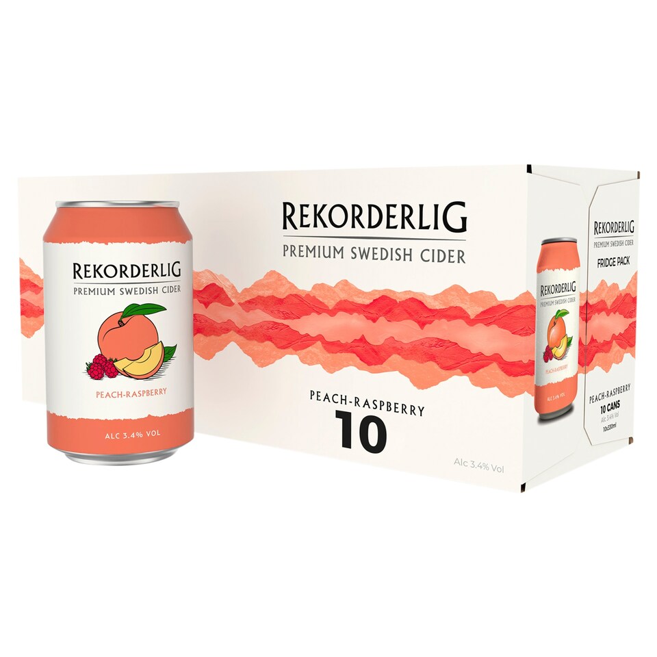Rekorderlig Peach and Raspberry Premium fruit Cider 10X330ML