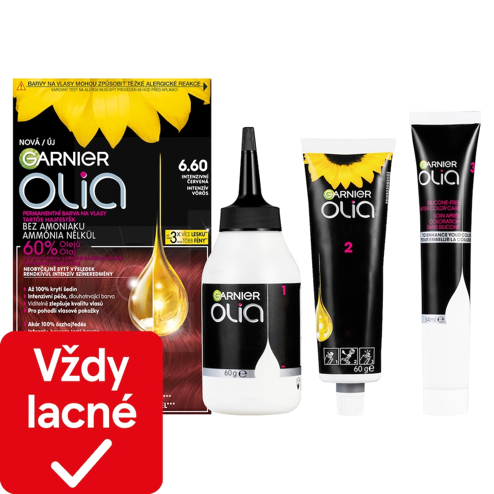 Garnier Olia permanentná farba na vlasy 6 .60 Intenzívna červená, 60 +60 +54 ml