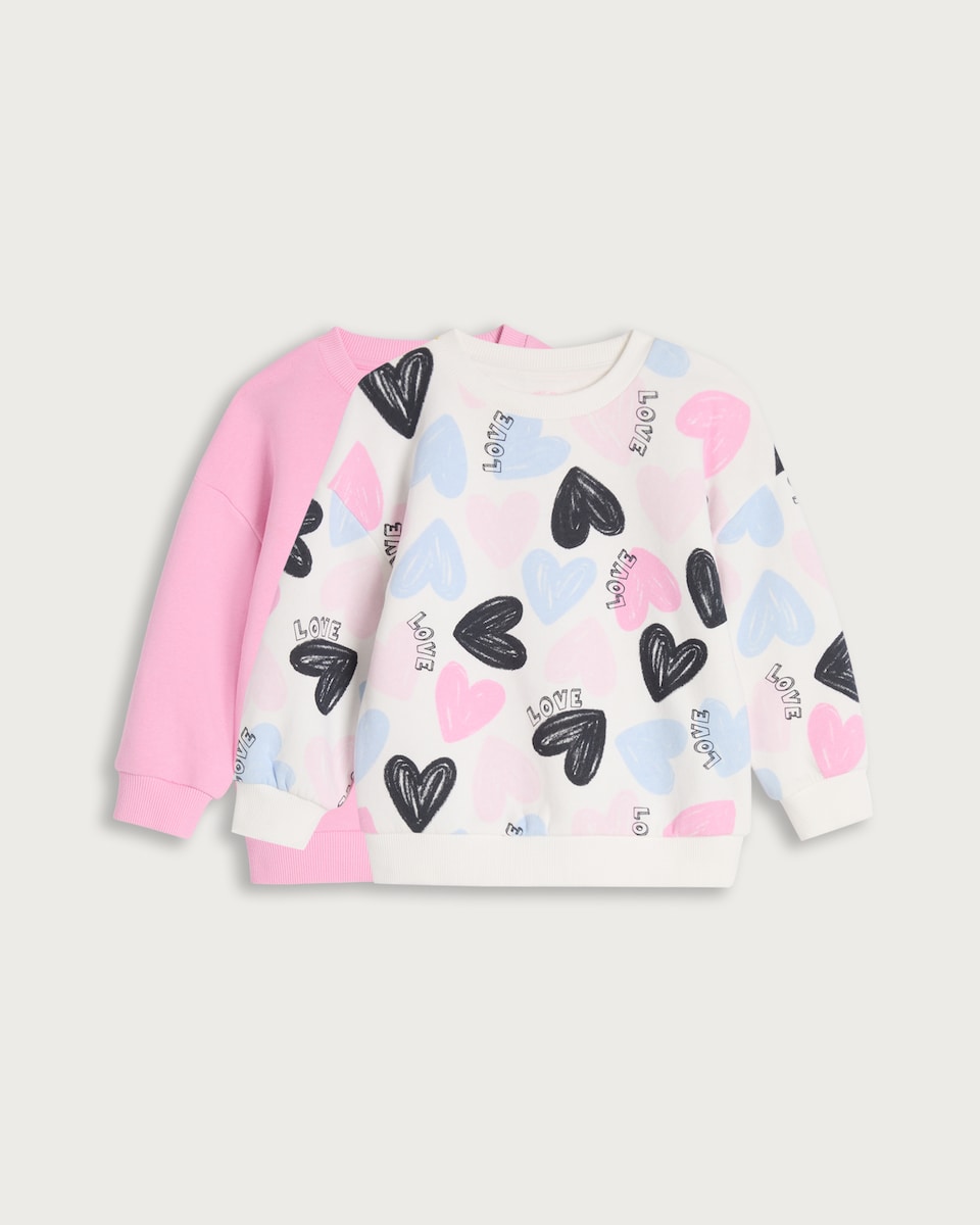 image 1 of F&F Girls 2-Pack Cotton Rich Heart Print Sweatshirts in Multi