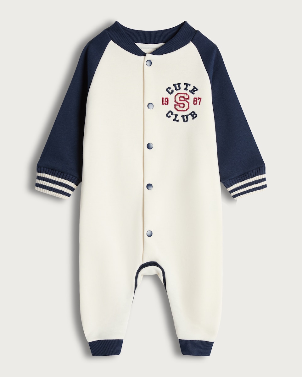 image 1 of F&F Baby Cotton Rich Cute Club Long Sleeved Onesie in Cream