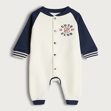 F&F Baby Cotton Rich Cute Club Long Sleeved Onesie in Cream