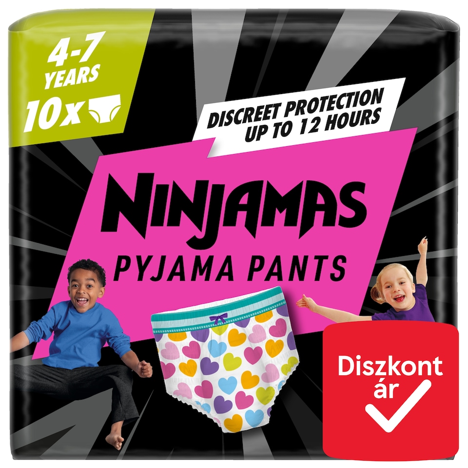 Ninjamas Pyjama Pants Szívecskés, 10 db Pyjama Bugyipelenka, 7 Éves Kor, 17kg-30kg  1. kép