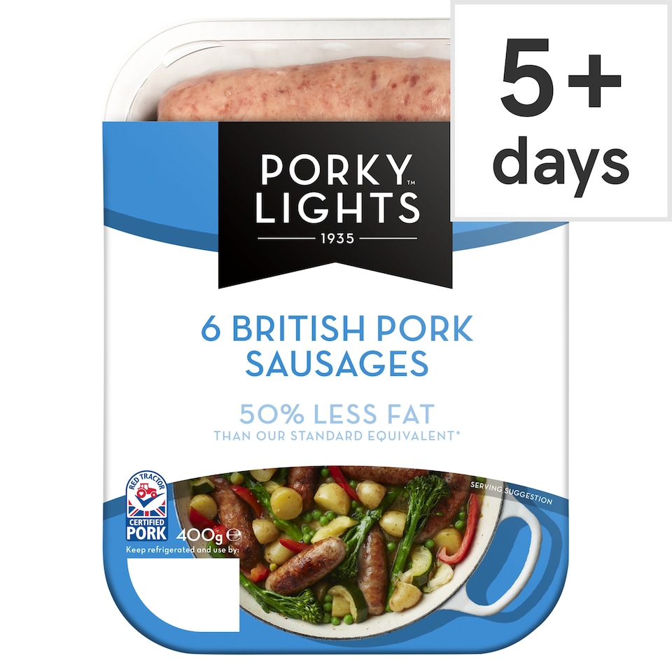 Porky Lights 6 Premium British Low Fat Pork Sausages 400G