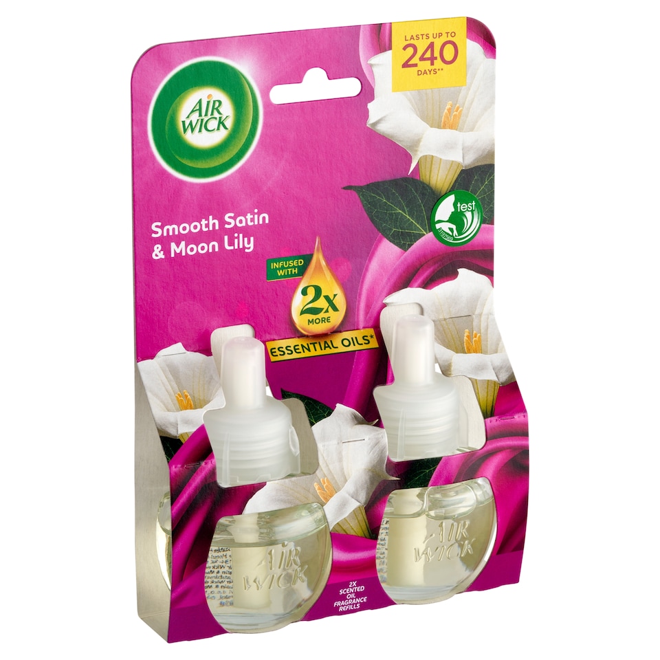 Air Wick Bársonyos Szatén és Éji Liliom elektromos utántöltő légfrissítő készülékhez 2 x 19 ml