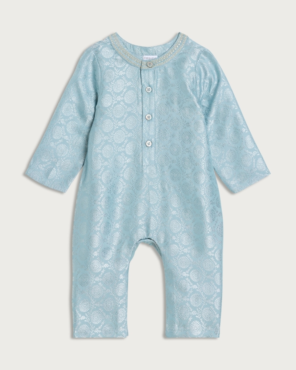 F&F Baby Jacquard Patterned Long Sleeved All-in-one in Blue