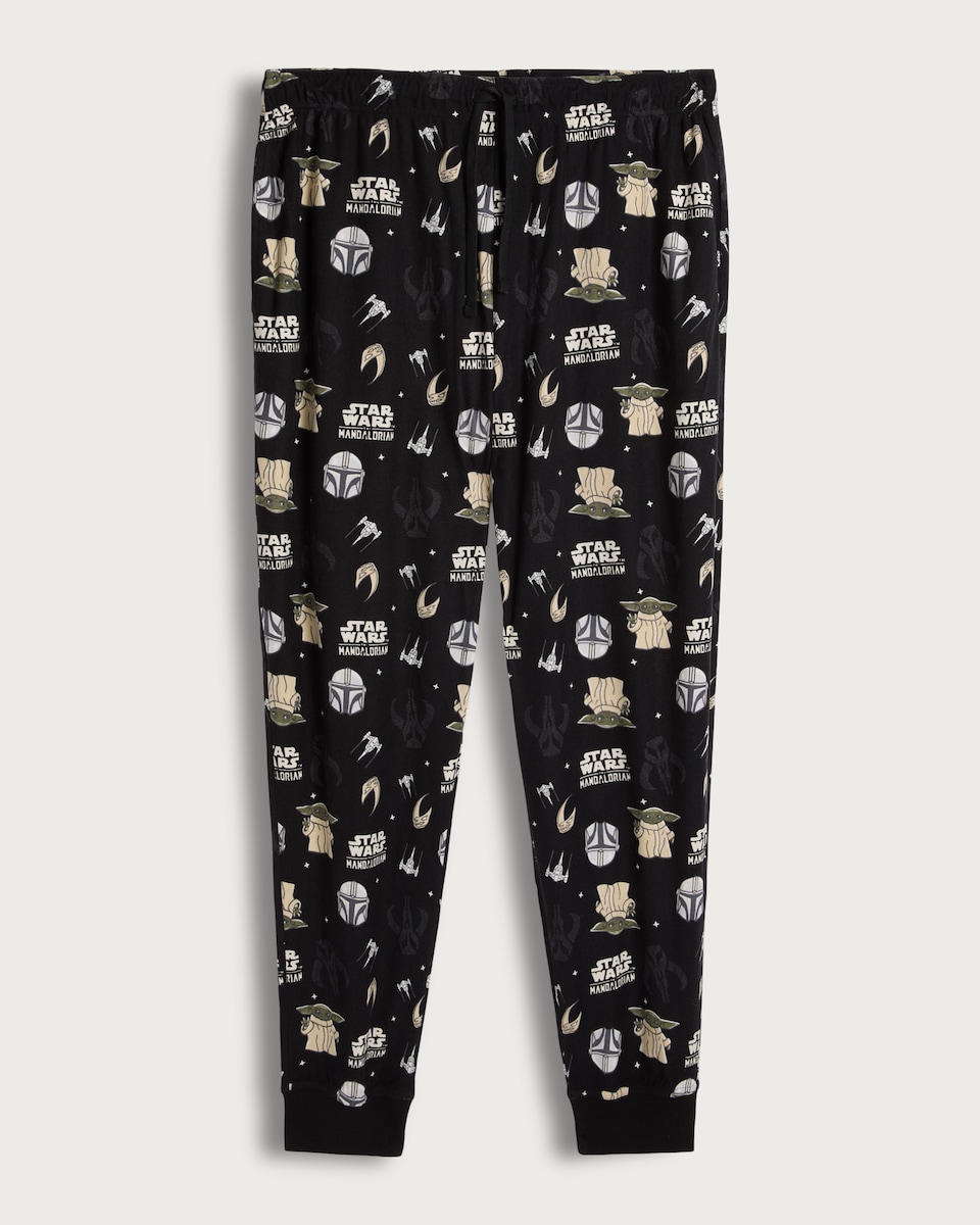 image 1 of Disney Star Wars Mandalorian Fleece Pyjama Bottoms in Black