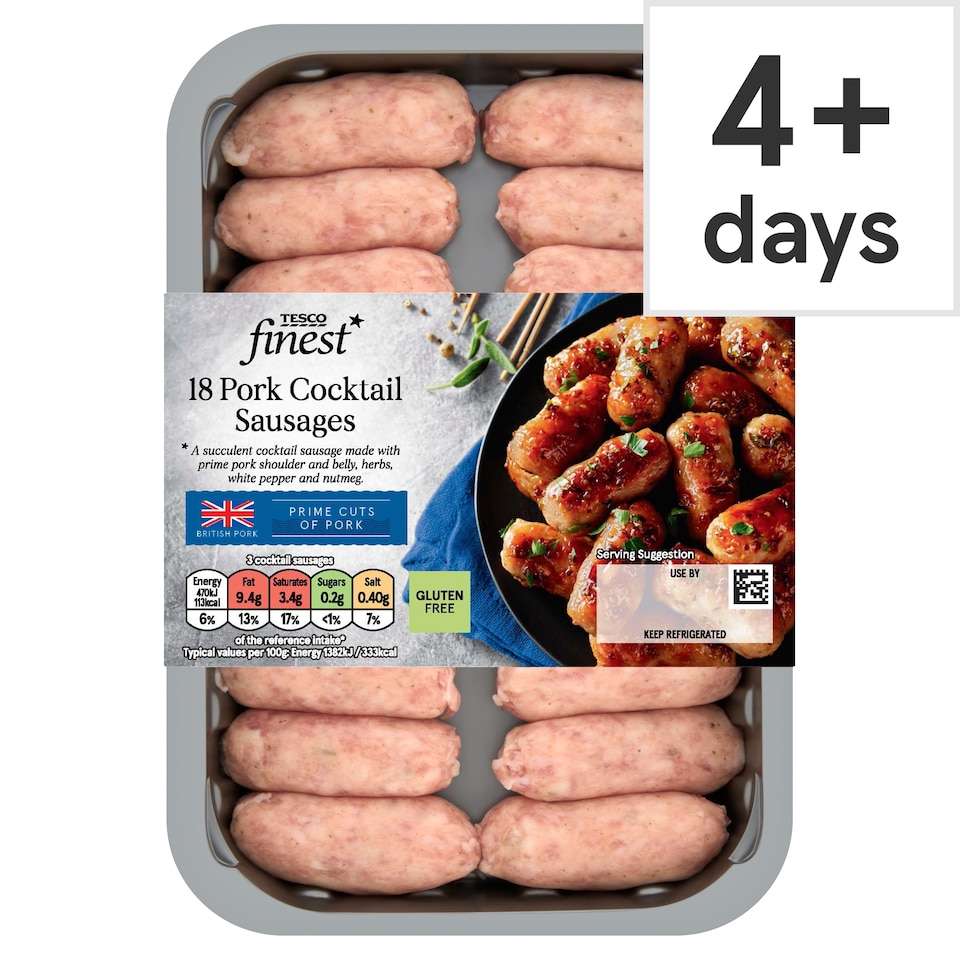 Tesco Finest Gluten Free 18 British Pork Cocktail Sausages 270G