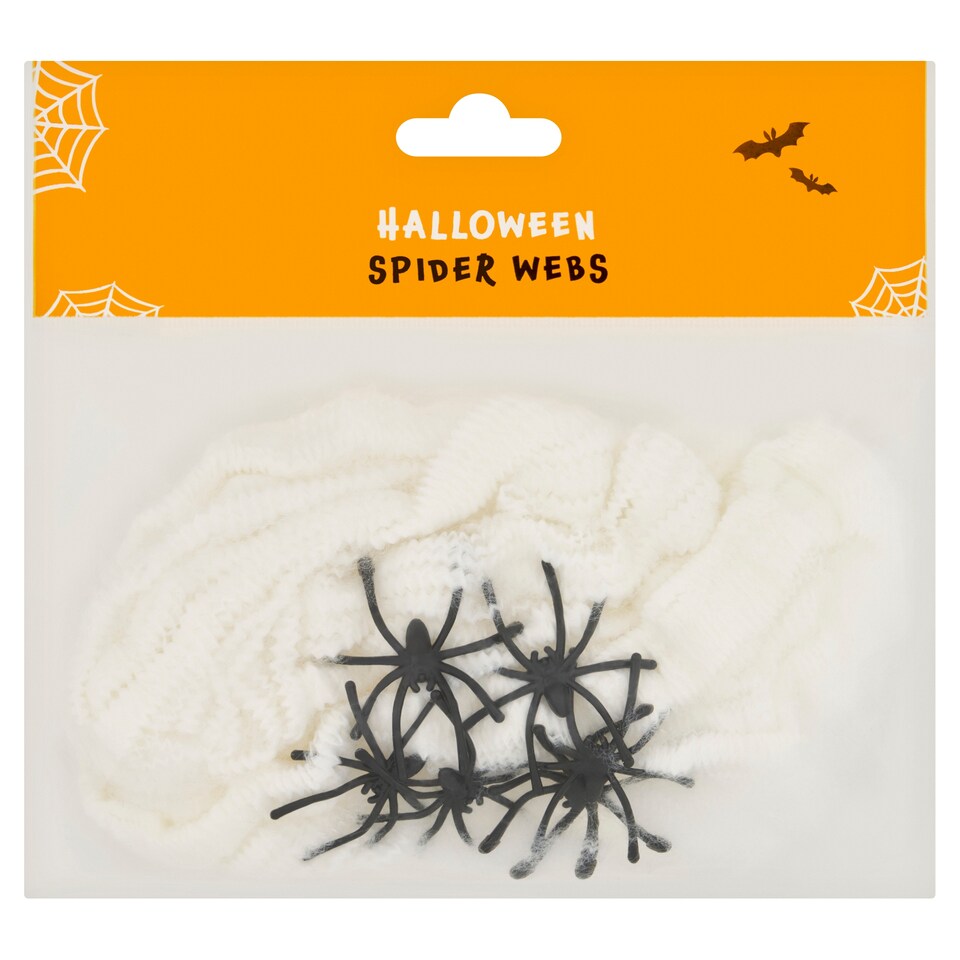 image 1 of Halloween White Spider Web with Black Spiders