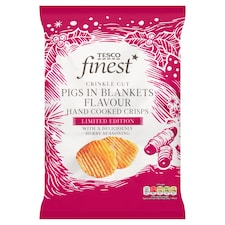 Tesco Finest Crinkle Cut Pigs In Blankets Flavour Crisps 150G