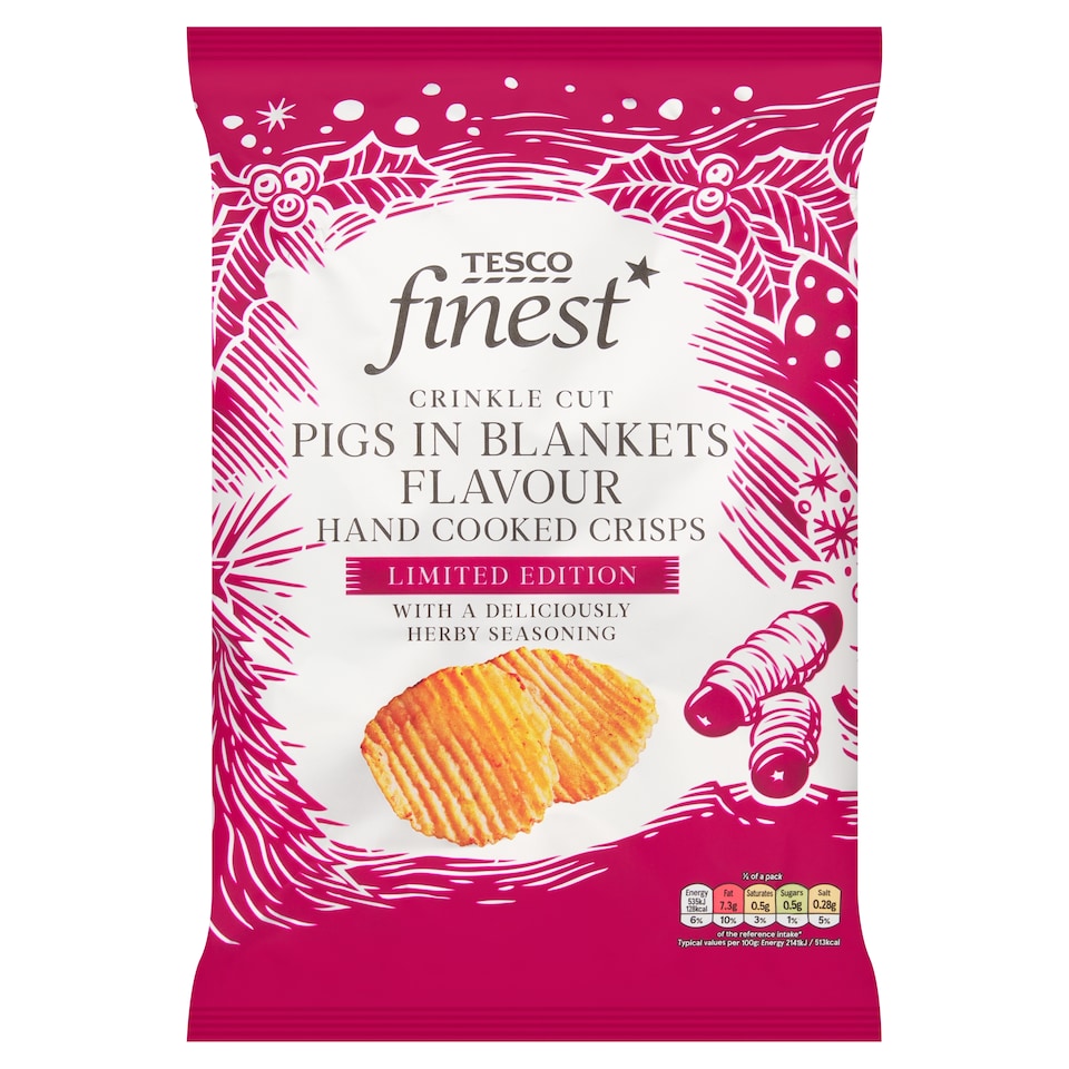 Tesco Finest Crinkle Cut Pigs In Blankets Flavour Crisps 150G