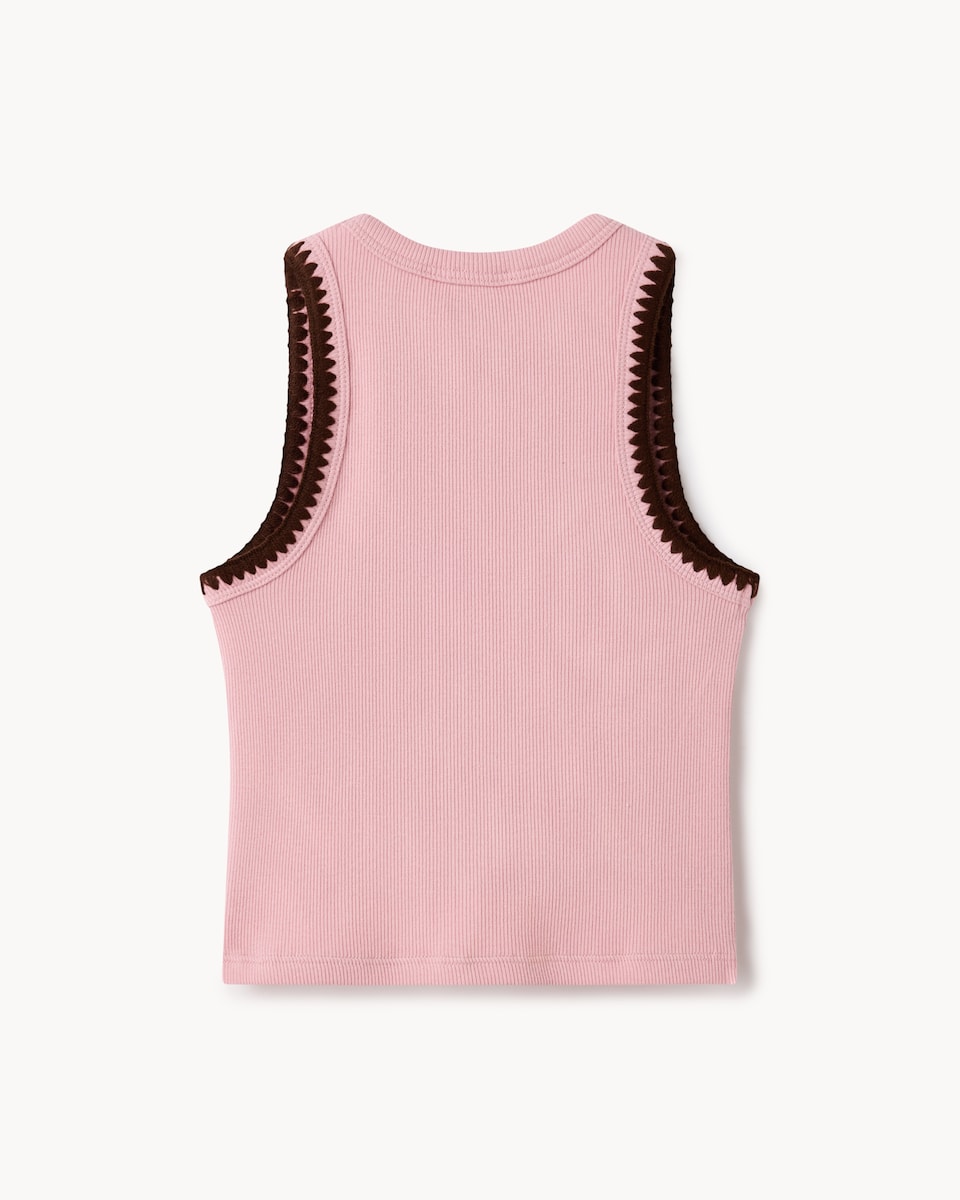 image 1 of F&F Girls Cotton Rich Ribbed Contrast Vest in Pink