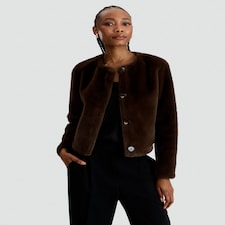 F&F Faux Fur Cropped Buttoned Jacket in Brown