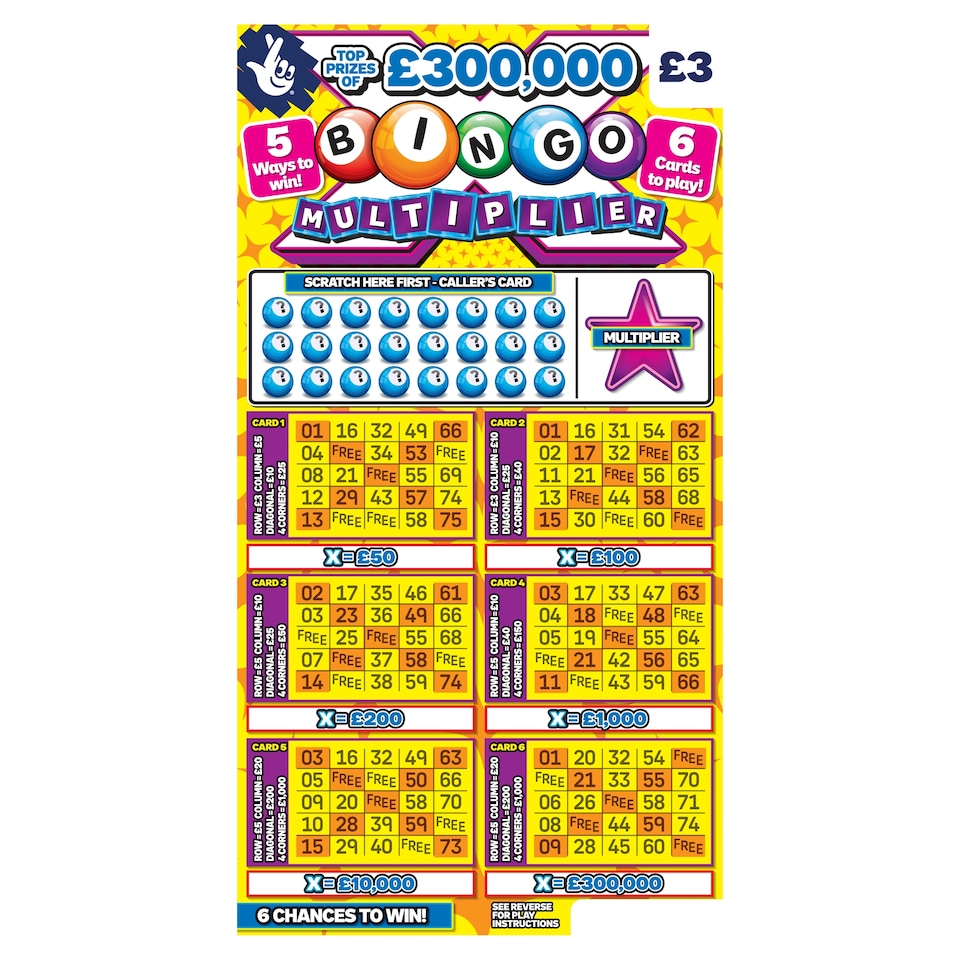 BINGO MULTIPLIER YELLOW SCRATCHCARD