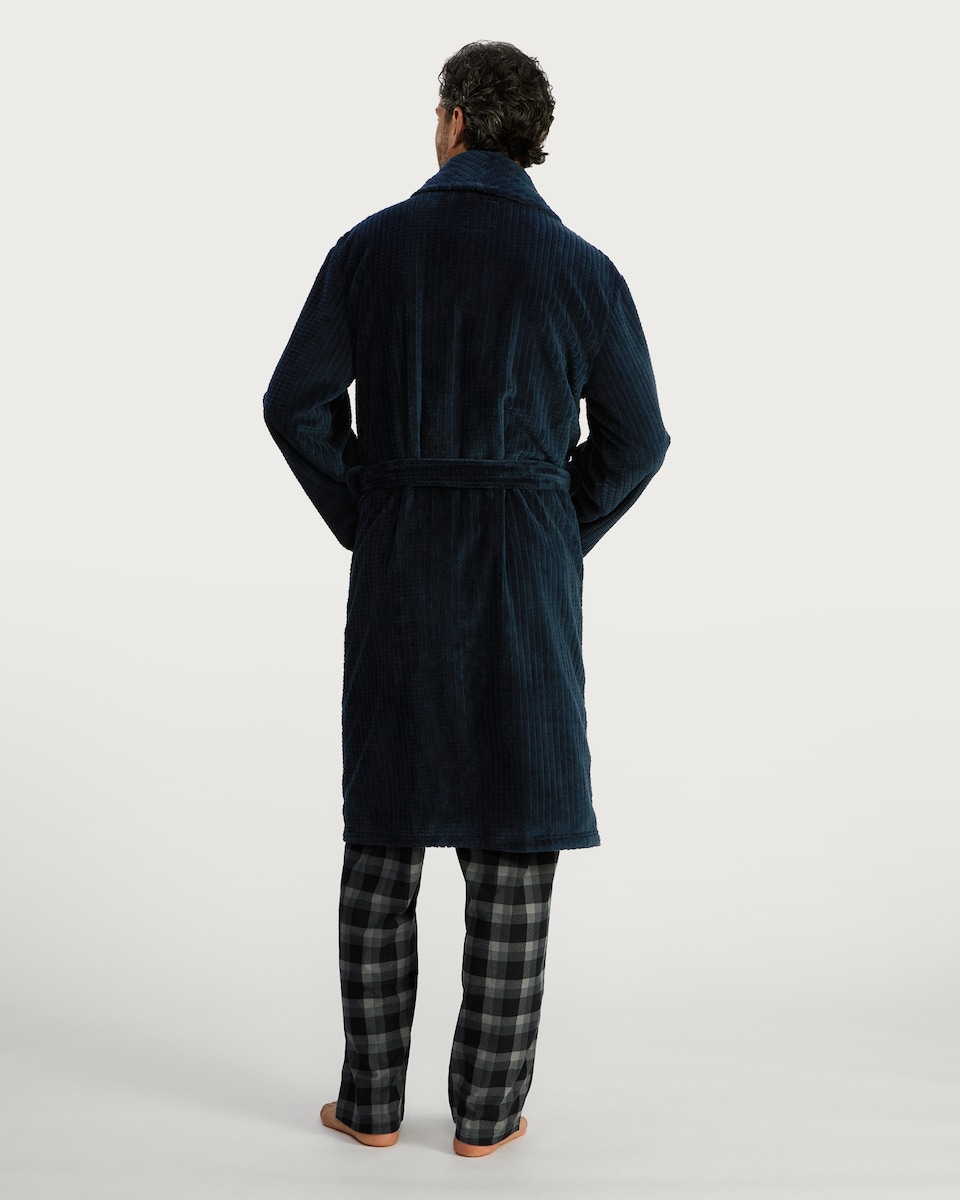 image 1 of F&F Fleece Textured Dressing Gown in Navy