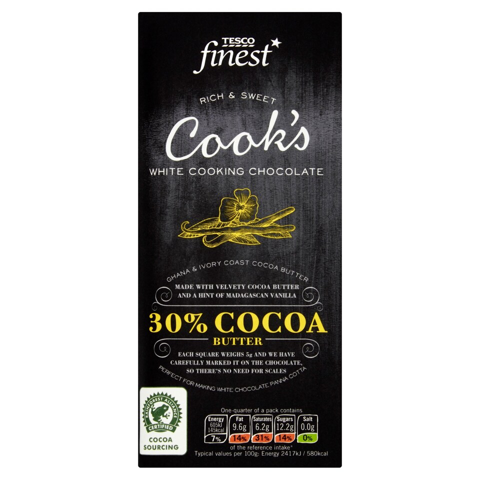 Tesco Finest Cooking Chocolate White With Vanilla 100G