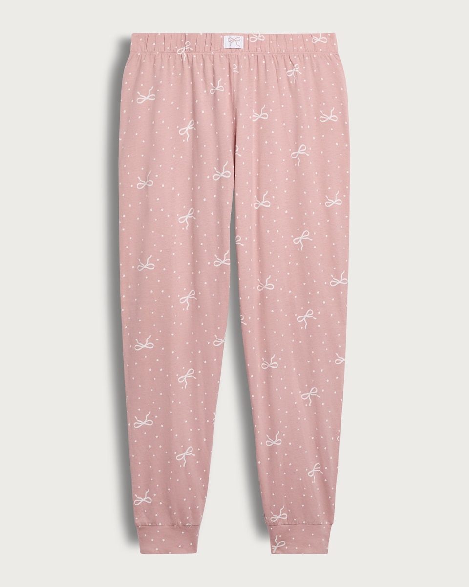 image 1 of F&F Pure Cotton Bow Print Pyjama Bottoms in Multi Pink