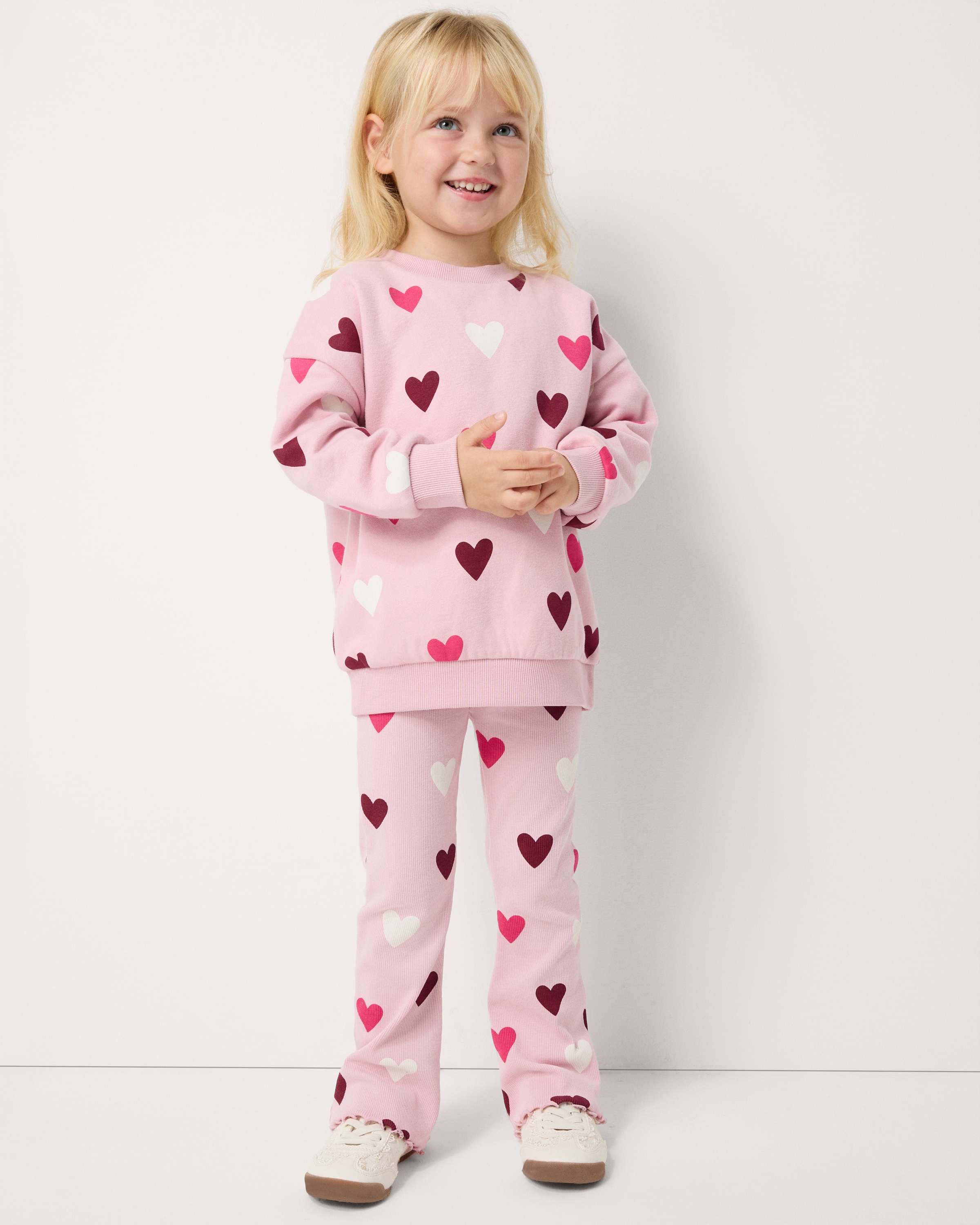F&F Girls Cotton Rich Heart Sweatshirt and Leggings Set in Multi Pink