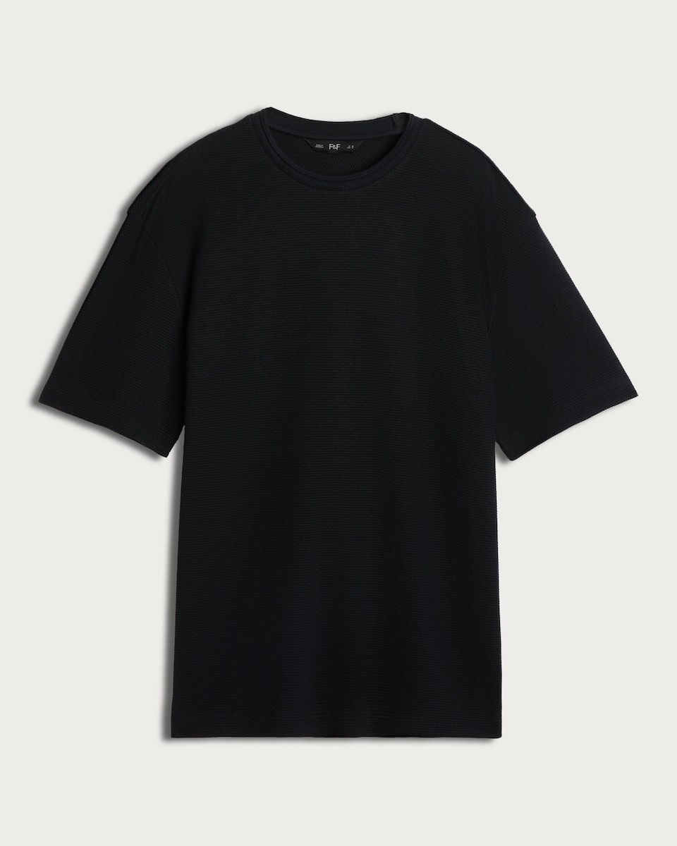 image 1 of F&F Cotton Rich Waffle Textured T-Shirt in Black