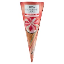 Tesco vanília jégkrém és eper jégkrém eperöntettel, kakaós bevonóval bevont ostyatölcsérben 120 ml