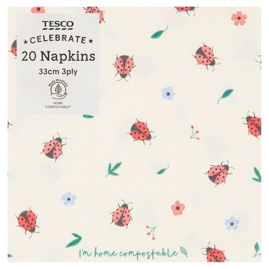 Tesco Ladybird Napkin 33Cm 3Ply 20 Pack Tesco Groceries