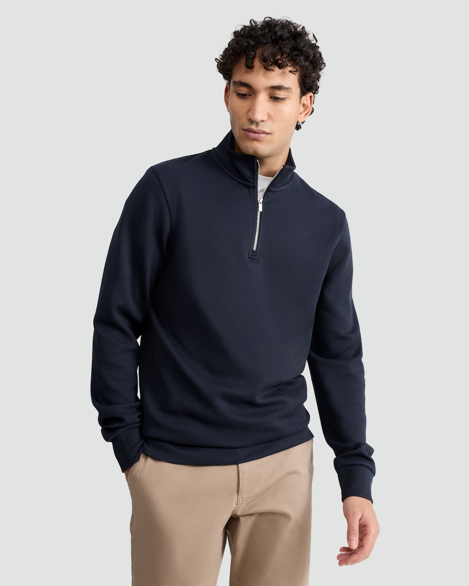 image 1 of F&F Cotton Rich Twill Textured High Neck Sweatshirt in Navy