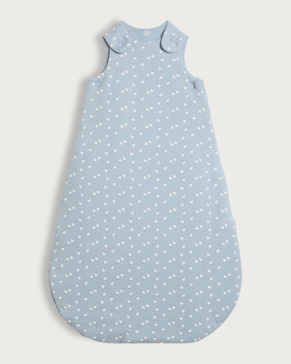 image 1 of F&F Baby Pure Cotton Apple Print 2.5 Tog Sleeping Bag in Blue