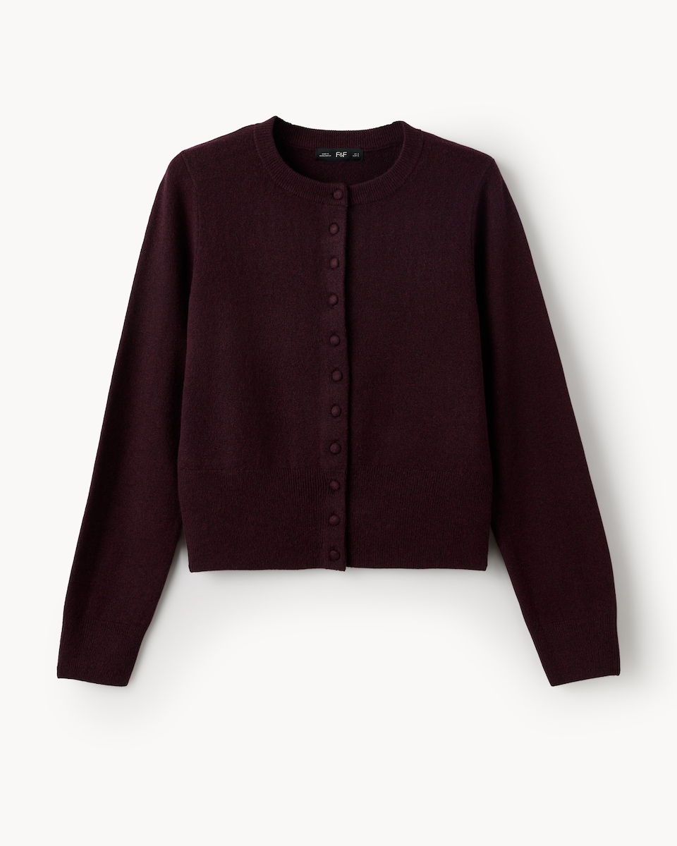 image 1 of F&F Knitted Long Sleeved Cardigan in Burgundy