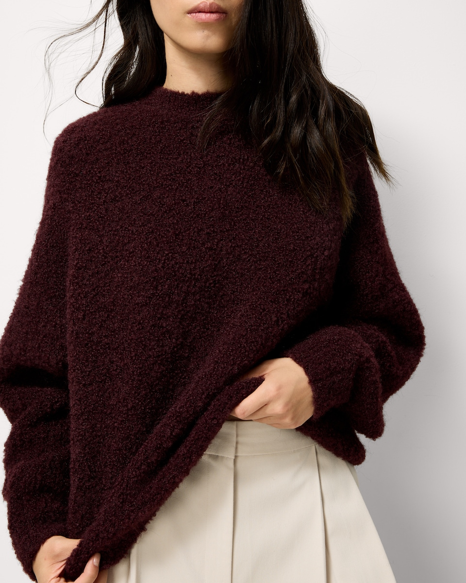 image 1 of F&F Textured Knitted Jumper with Wool in Burgundy