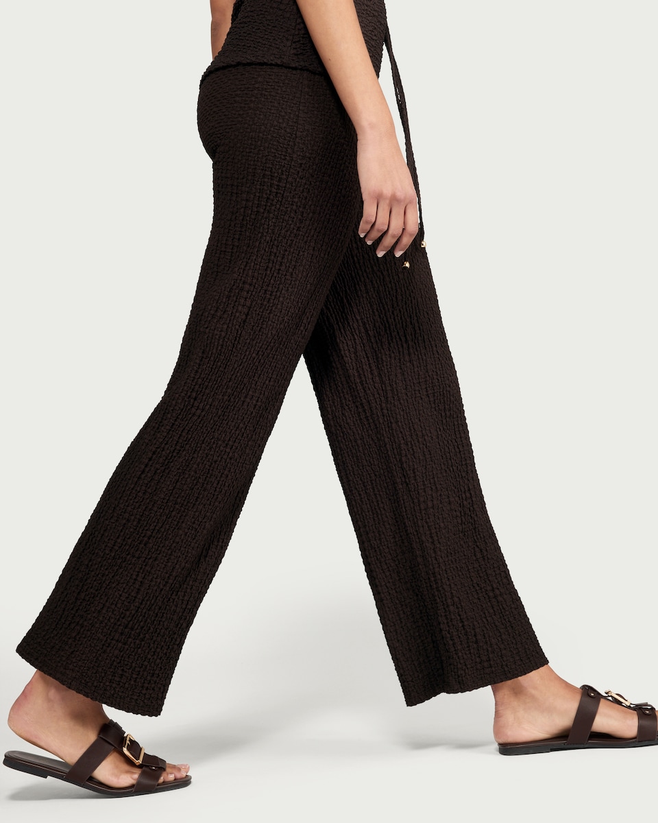 image 1 of F&F Crinkle Textured Wide Leg Co-ord Trousers in Chocolate