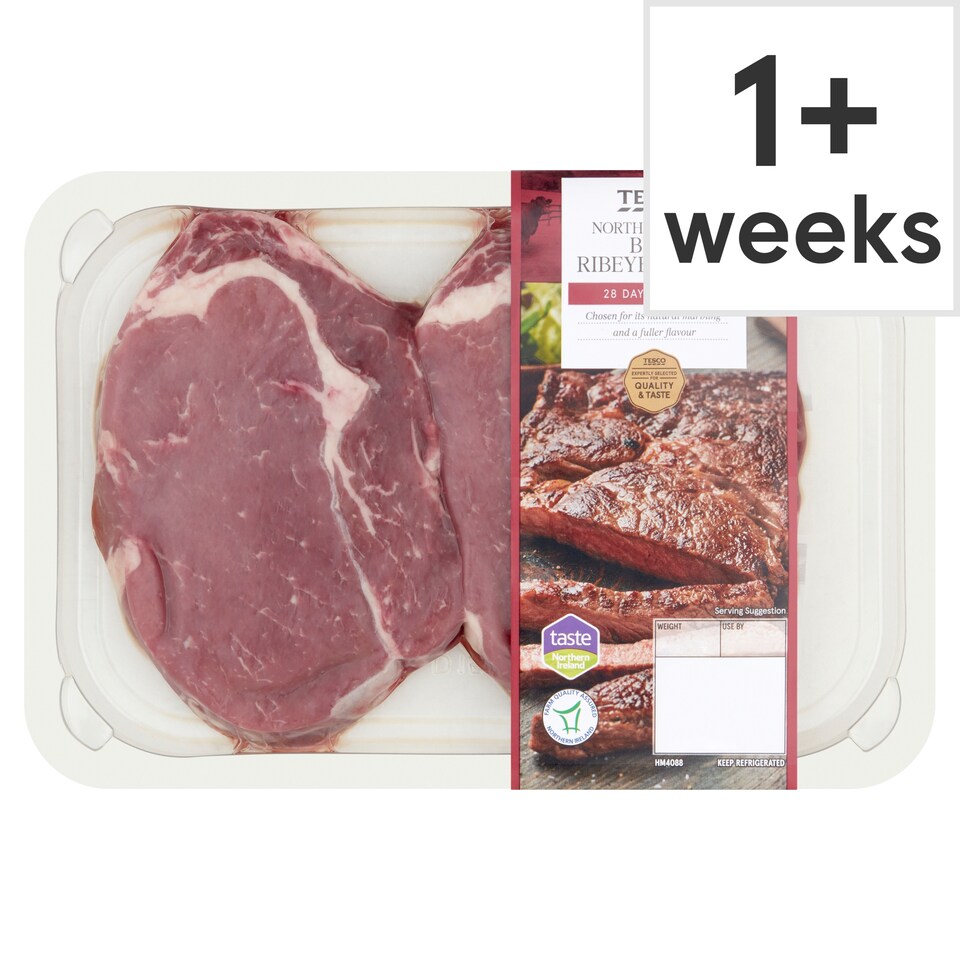 Tesco Northern Irish Beef Ribeye Steaks 454g