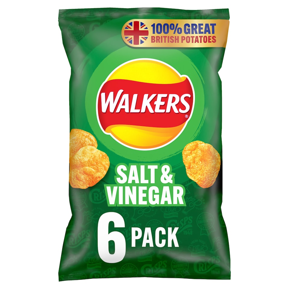 image 1 of Walkers Salt & Vinegar Multipack Crisps 6 x 25g
