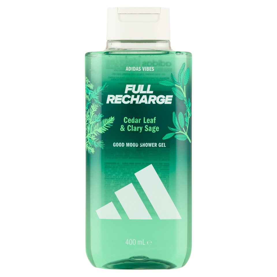 Adidas Full Recharge élénkítő tusfürdő cédruslevél és muskotályzsálya jegyekkel 400 ml
