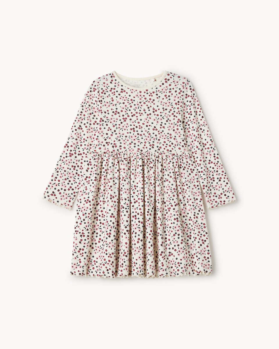 image 1 of F&F Girls Cotton Rich Floral Dress in Multi Pink