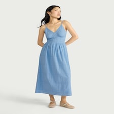 The F&F Edit Pure Cotton Embroidered Patchwork Midi Dress in Blue