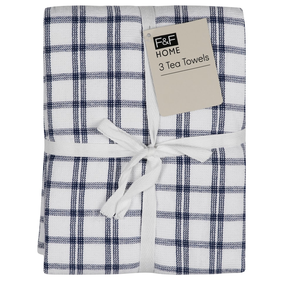 F&F Home blue woven terry tea towels 3pk
