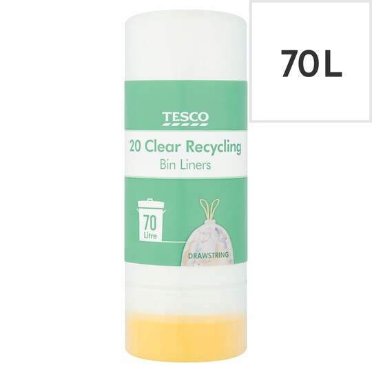 Tesco 20 Drawstring Clear Recycling Bin Bags 70L Tesco Groceries